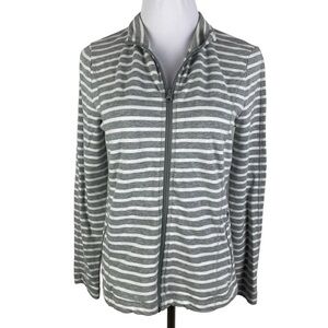 Jones New‎ York Striped Full Zip Jacket Women's Medium Gray White 2 Zip Pockets